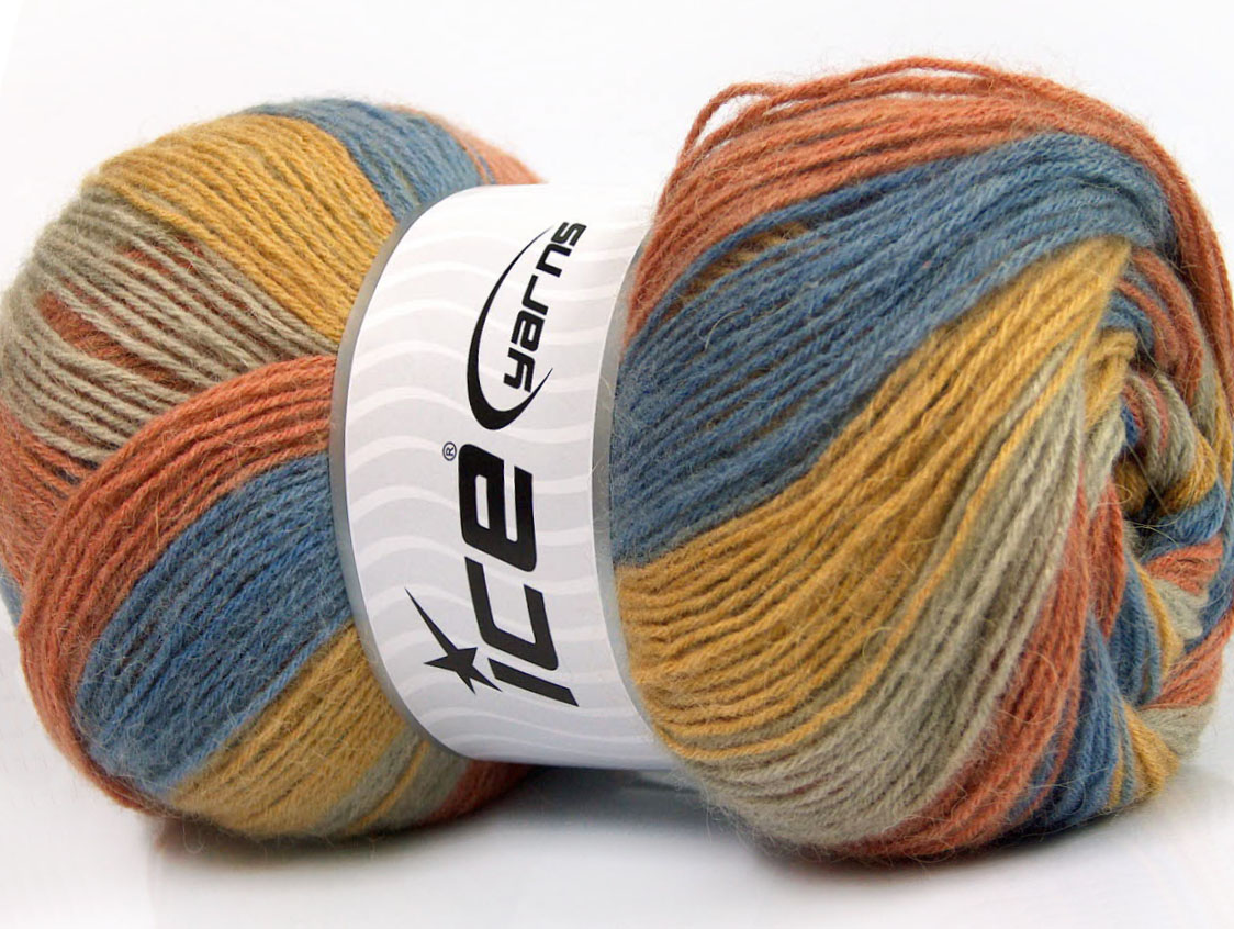 Angora Print Blue, Gold, Beige, Salmon, Fall Winter Yarns Ice Yarns