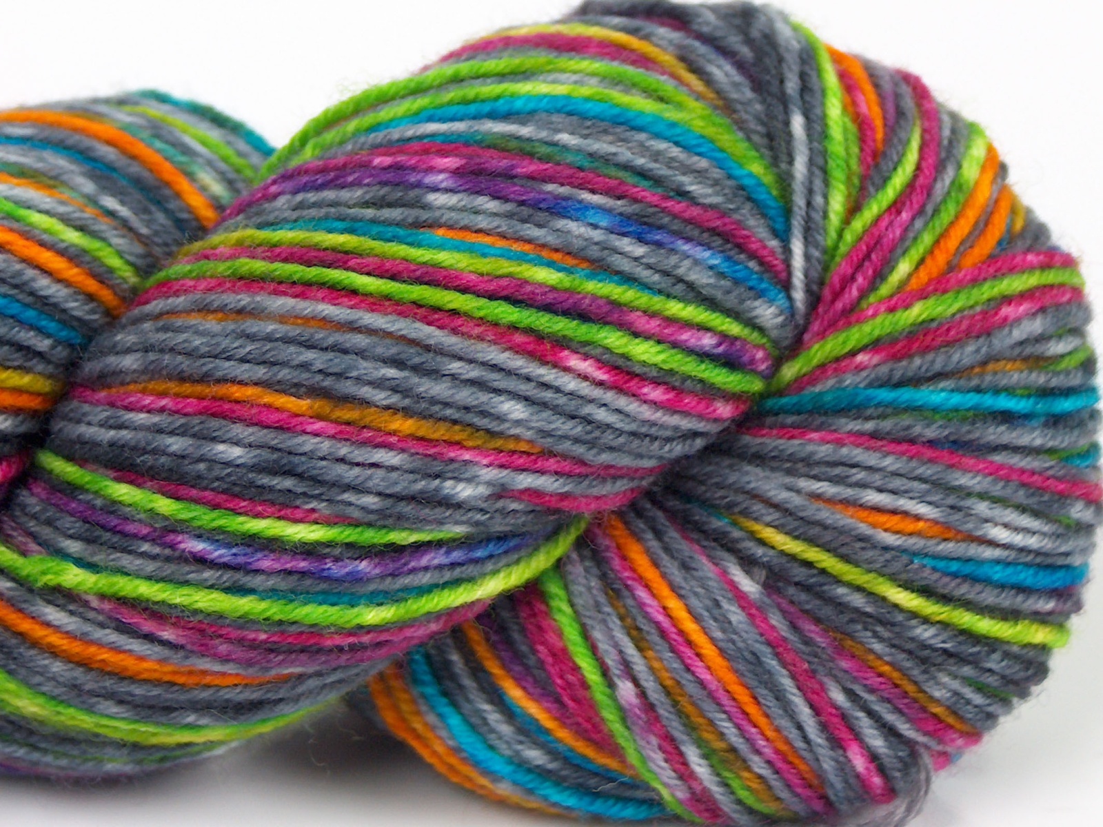 Hand Dyed Sock Merino Grey, Green, Orange, Turquoise, Fuchsia, Sock